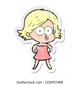distressed sticker of a cartoon girl pouting
