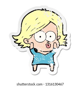 distressed sticker of a cartoon girl pouting