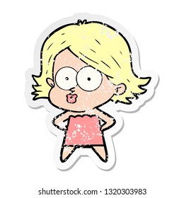 distressed sticker of a cartoon girl pouting