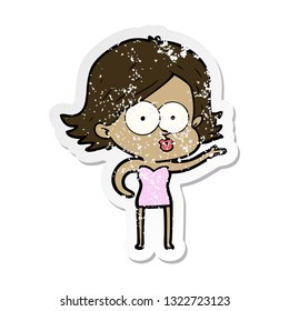 distressed sticker of a cartoon girl pouting