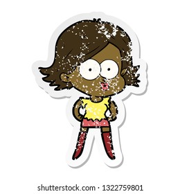 distressed sticker of a cartoon girl pouting