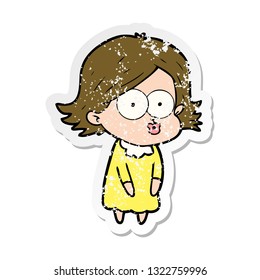 distressed sticker of a cartoon girl pouting
