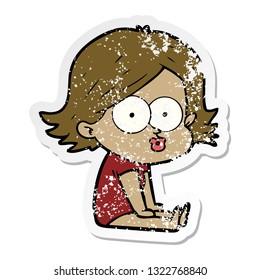 distressed sticker of a cartoon girl pouting