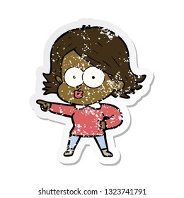 distressed sticker of a cartoon girl pouting