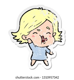 distressed sticker of a cartoon girl pulling face