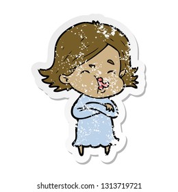 distressed sticker of a cartoon girl pulling face