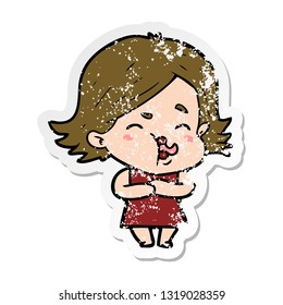 distressed sticker of a cartoon girl pulling face