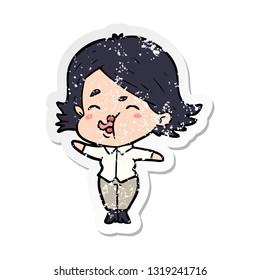 distressed sticker of a cartoon girl pulling face