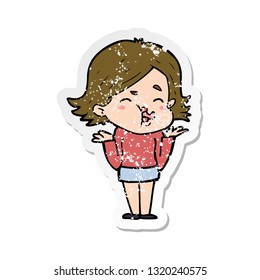 distressed sticker of a cartoon girl pulling face