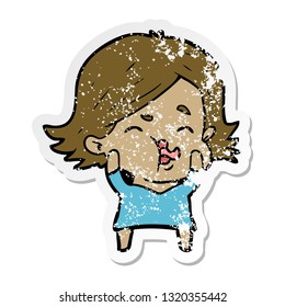 distressed sticker of a cartoon girl pulling face