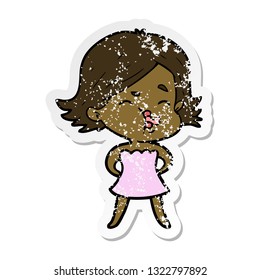 distressed sticker of a cartoon girl pulling face