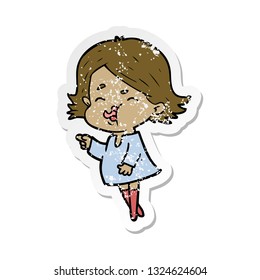 distressed sticker of a cartoon girl pulling face