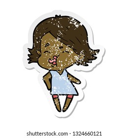 distressed sticker of a cartoon girl pulling face