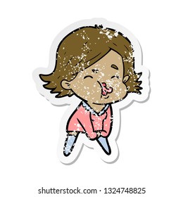 distressed sticker of a cartoon girl pulling face