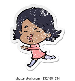 distressed sticker of a cartoon girl pulling face