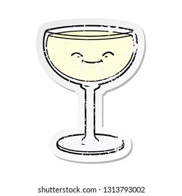 distressed sticker of a cartoon glass of wine