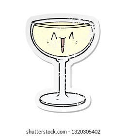 distressed sticker of a cartoon glass of wine