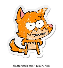 distressed sticker of a cartoon grinning fox