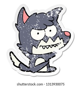 distressed sticker of a cartoon grinning fox