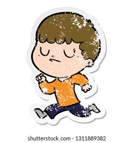 distressed sticker of a cartoon grumpy boy