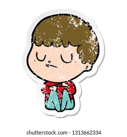 pegatina angustiada de un niño gruñón de caricatura