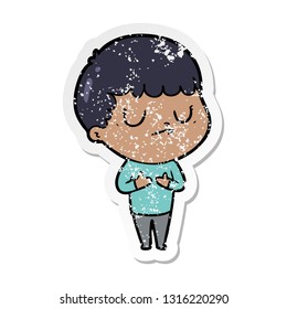 pegatina angustiada de un niño gruñón de caricatura