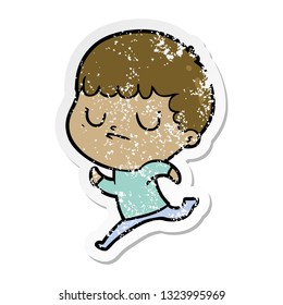 distressed sticker of a cartoon grumpy boy
