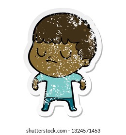 distressed sticker of a cartoon grumpy boy