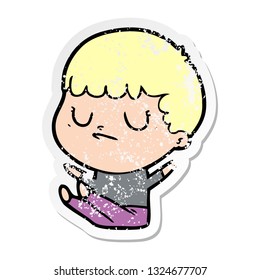 distressed sticker of a cartoon grumpy boy