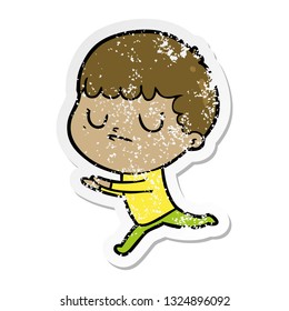 distressed sticker of a cartoon grumpy boy