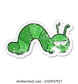 pegatina angustiada de una oruga gruñón de dibujos animados