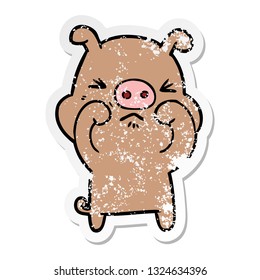 distressed sticker of a cartoon grumpy pig
