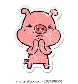 distressed sticker of a cartoon grumpy pig