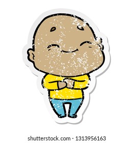 distressed sticker of a cartoon happy bald man