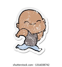 distressed sticker of a cartoon happy bald man