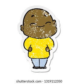 distressed sticker of a cartoon happy bald man