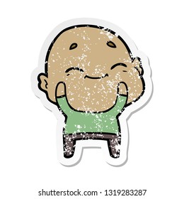 distressed sticker of a cartoon happy bald man