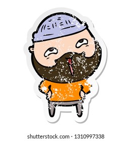 distressed sticker of a cartoon happy bearded man