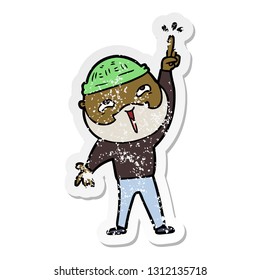 distressed sticker of a cartoon happy bearded man