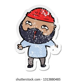 distressed sticker of a cartoon happy bearded man
