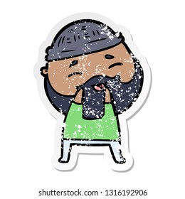 distressed sticker of a cartoon happy bearded man