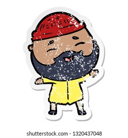 distressed sticker of a cartoon happy bearded man