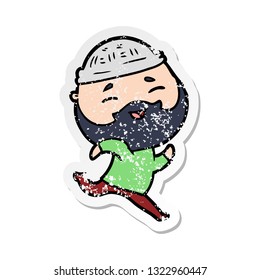 distressed sticker of a cartoon happy bearded man