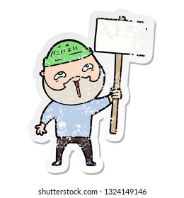 distressed sticker of a cartoon happy bearded man