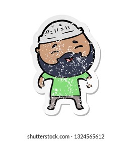 distressed sticker of a cartoon happy bearded man