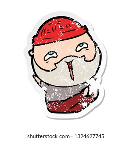 adesivo angustiado de um desenho animado homem barbudo feliz