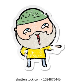 distressed sticker of a cartoon happy bearded man
