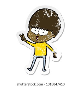distressed sticker of a cartoon happy boy