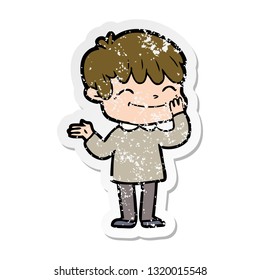 distressed sticker of a cartoon happy boy