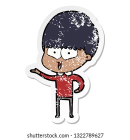 distressed sticker of a cartoon happy boy